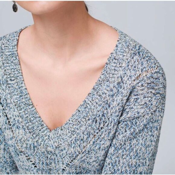 WHBM Marled knit white blue black metallic sweater women's L - Picture 3 of 10